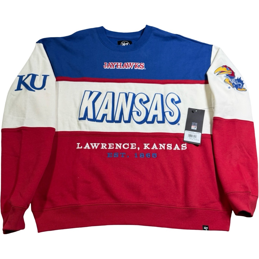 NWT '47 Brand Kansas Jayhawks KU‎ Lawrence Kansas Colorblock Crewneck Large